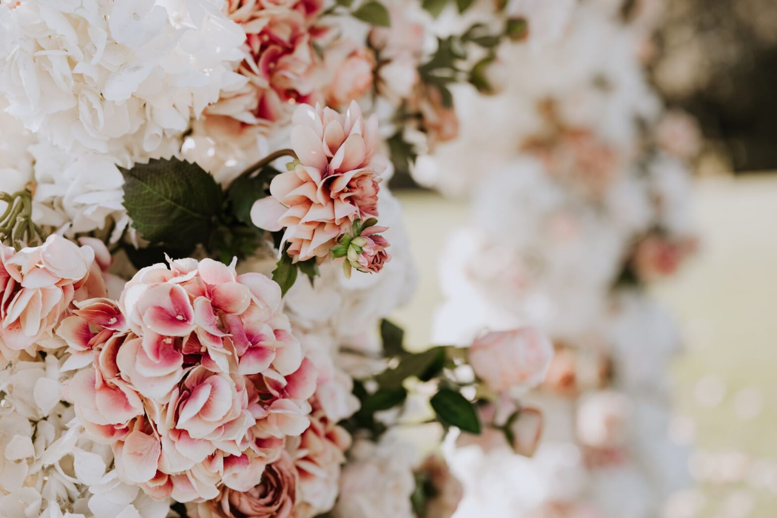 Wedding Florals in pink white and green