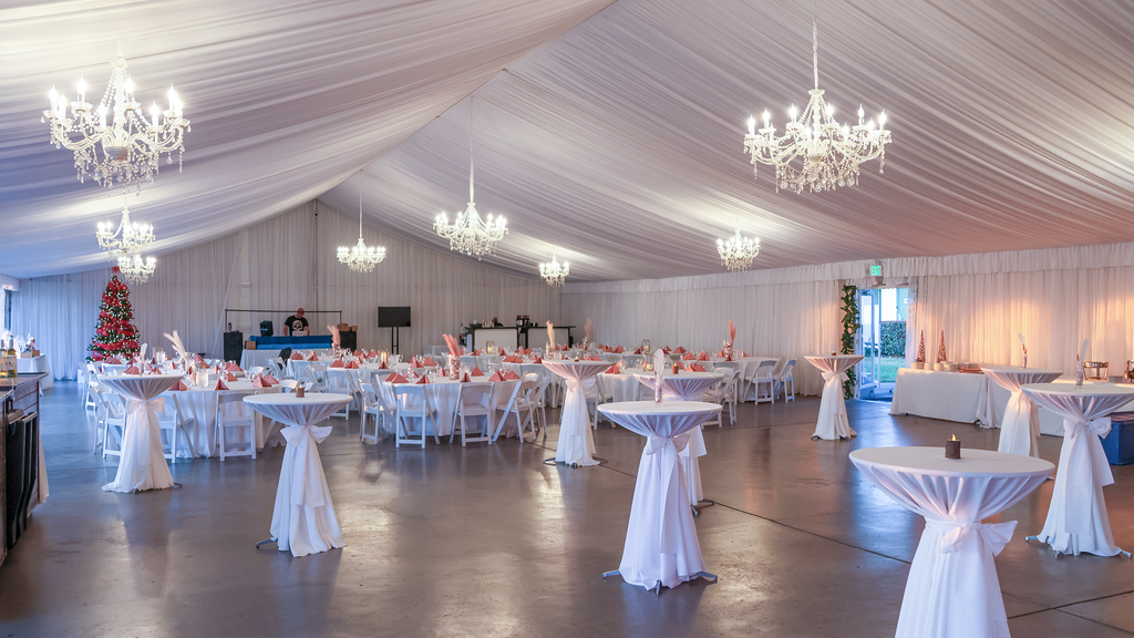 The Haggin Oaks Pavilion decorated for a Holiday party.